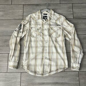 Marc Ecko Cut & Sew Cotton Plaid Button Up Medium